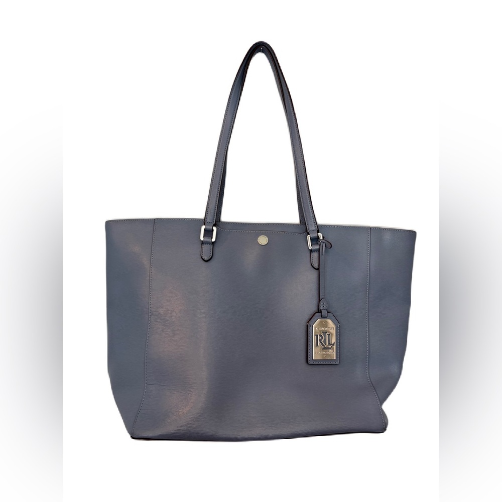 Lauren Ralph Lauren Newbury Halee Periwinkle Blue Leather Tote Bag